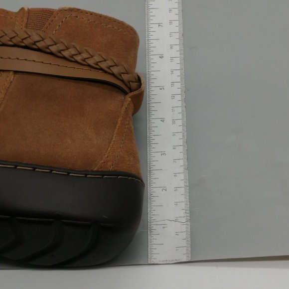 Clarks Womens Ankle Boot Cora Braid Tan Suede Side Zip Elastic Inset 7.5 NEW - Picture 7 of 10